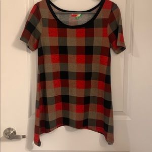Red and black checkered knit top